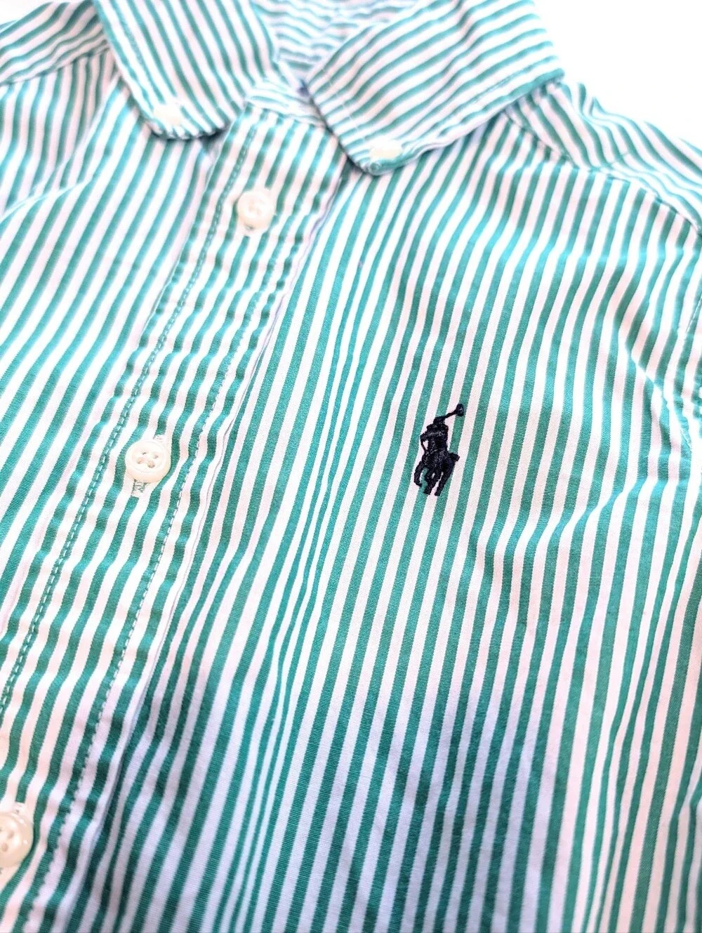 Ralph Lauren Toddler Green Striped Button Down Shirt 2 / 2T Preppy Classic